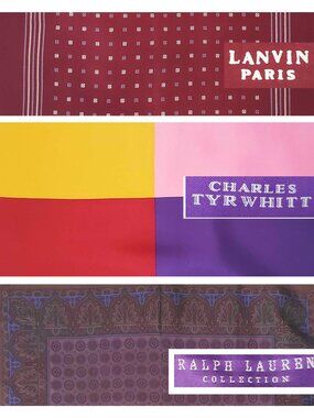 Ralph Lauren Lanvin Charles Tyrwhitt Men's Set of 3 Silk Pocket Squares Designer